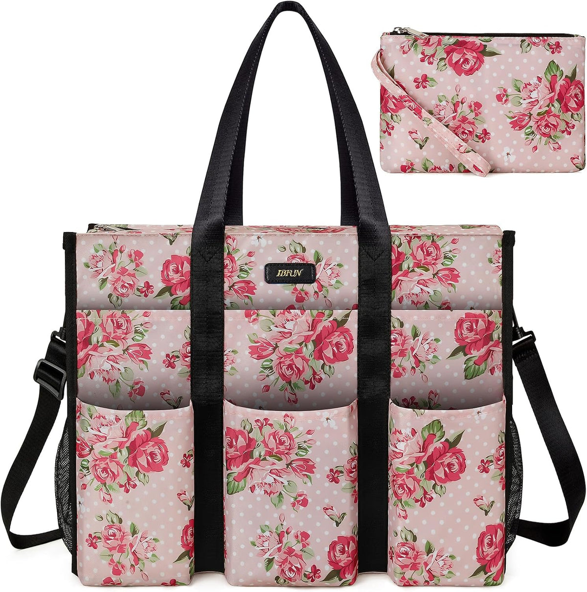 Utility Tote Bag with 24 Pockets, Large Teacher Travel Tote for Women