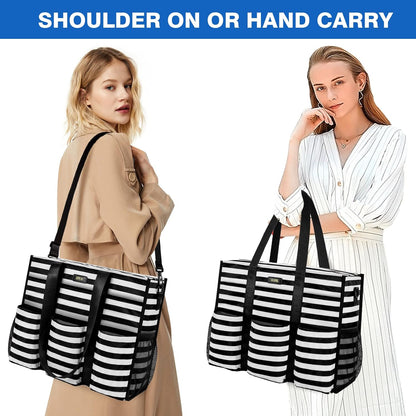 Utility Tote Bag with 24 Pockets, Large Teacher Travel Tote for Women