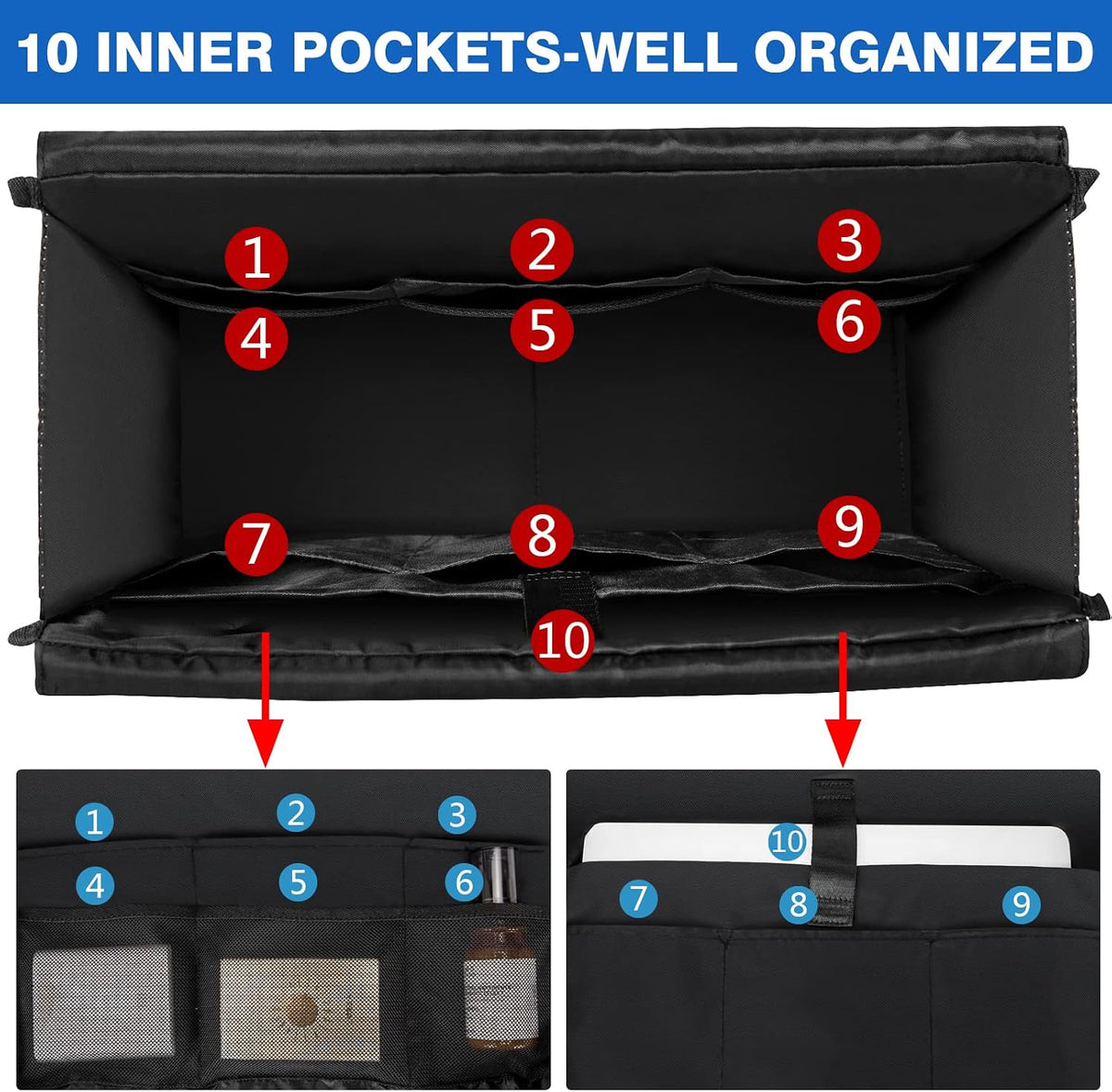 Utility Tote Bag with 24 Pockets, Large Teacher Travel Tote for Women