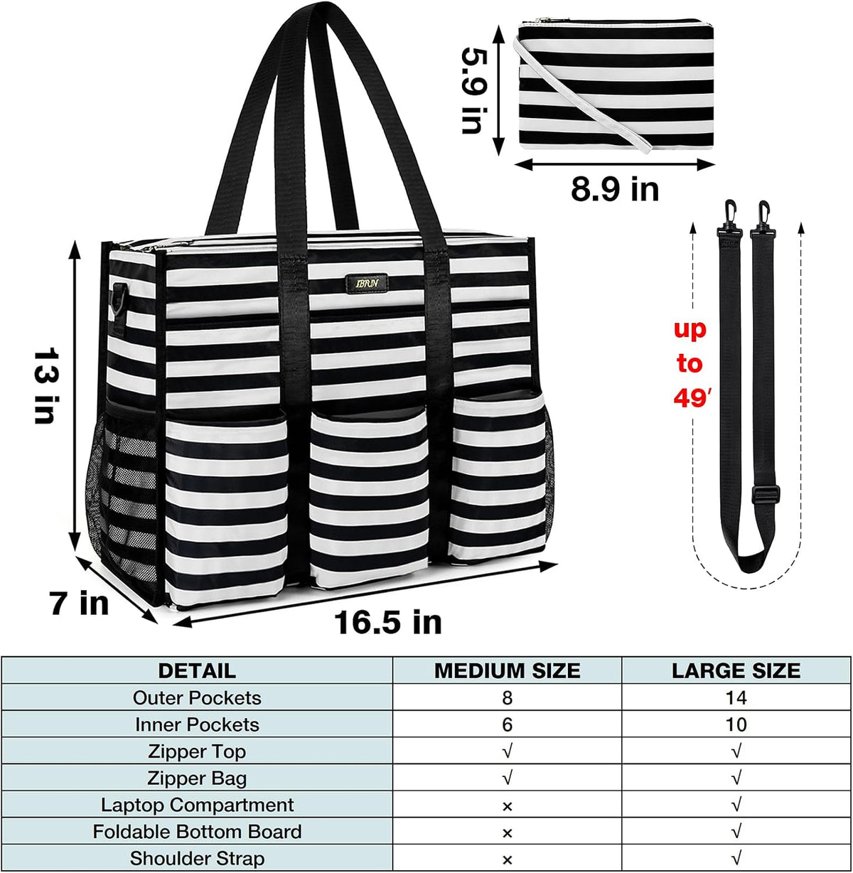 Utility Tote Bag with 24 Pockets, Large Teacher Travel Tote for Women