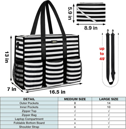 Utility Tote Bag with 24 Pockets, Large Teacher Travel Tote for Women