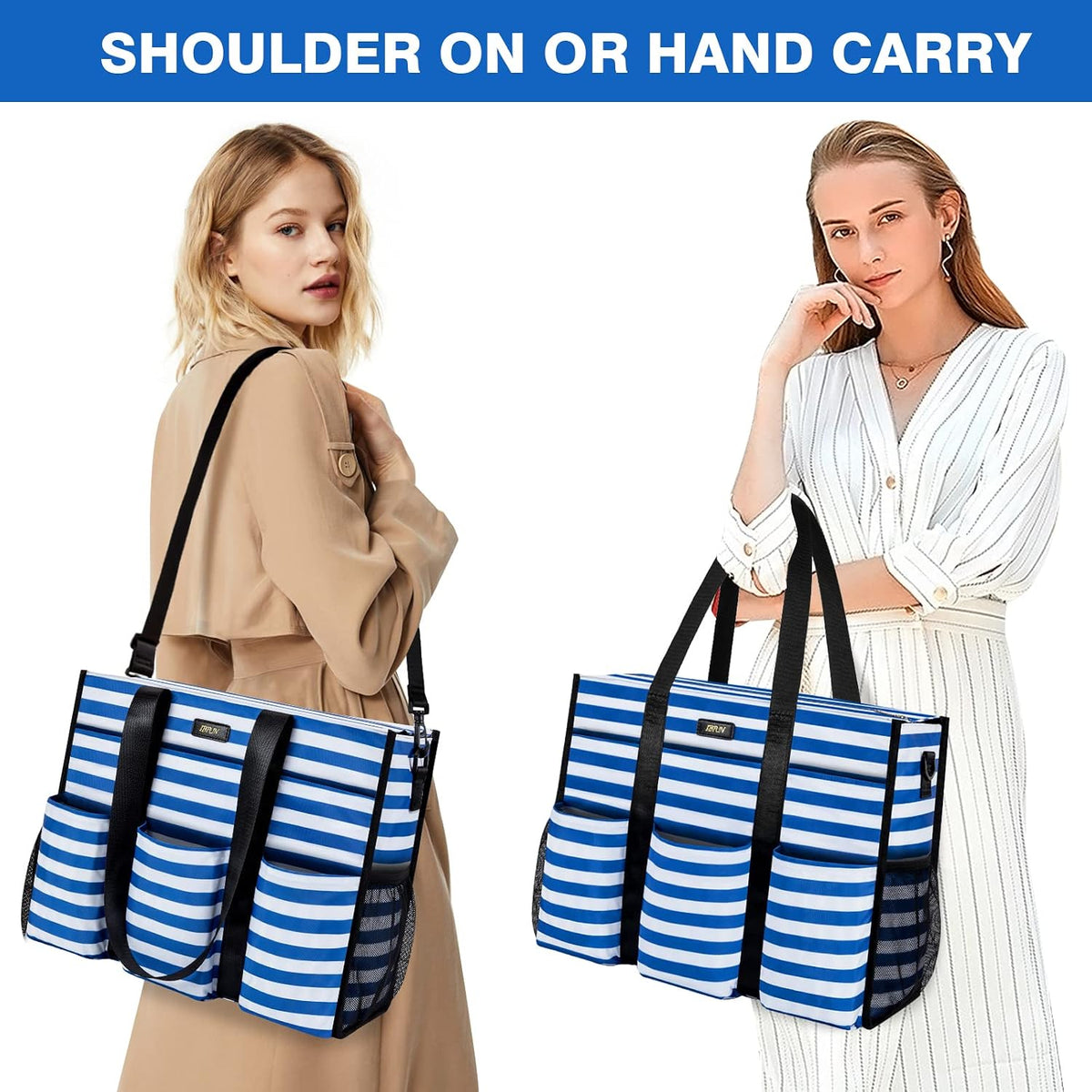 Utility Tote Bag with 24 Pockets, Large Teacher Travel Tote for Women