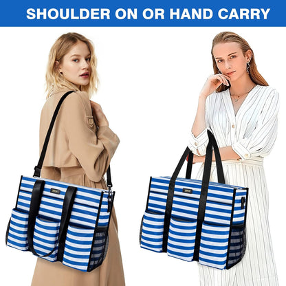 Utility Tote Bag with 24 Pockets, Large Teacher Travel Tote for Women