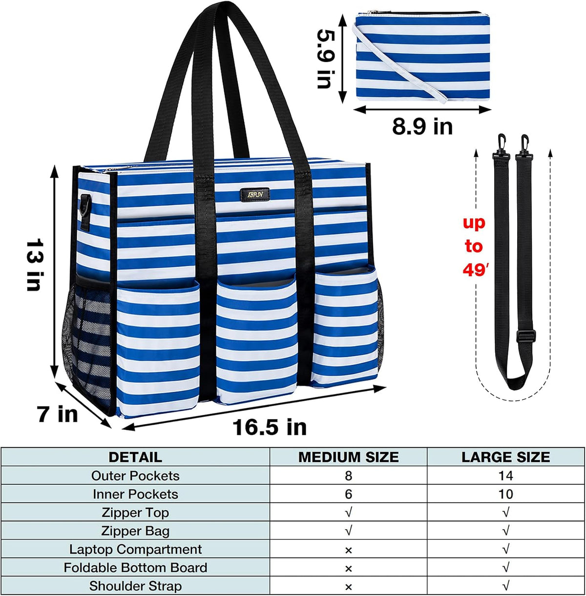 Utility Tote Bag with 24 Pockets, Large Teacher Travel Tote for Women