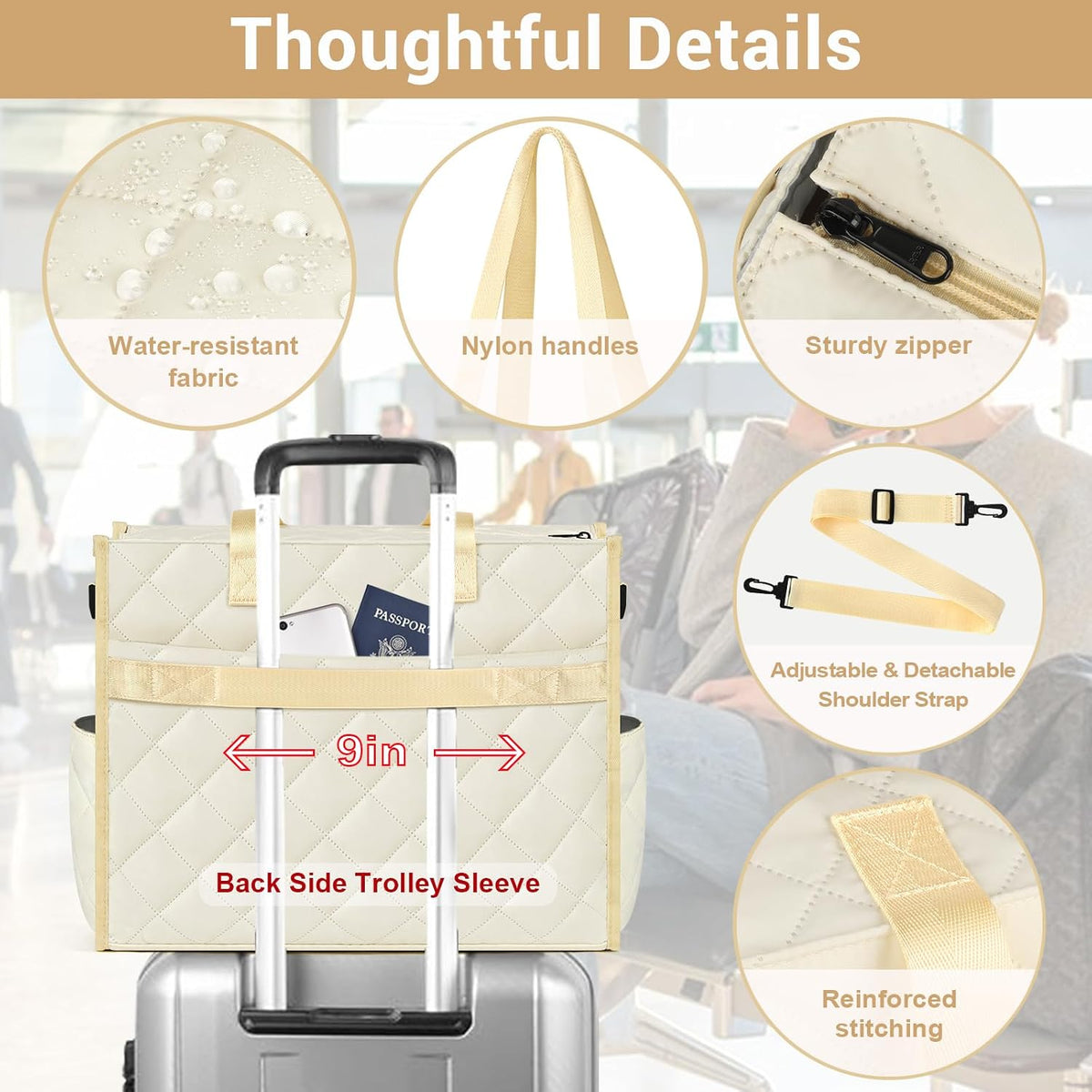 Utility Tote Bag with 24 Pockets, Large Teacher Travel Tote for Women