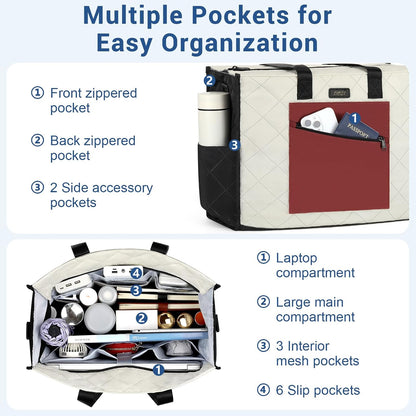 Utility Tote Bag with 24 Pockets, Large Teacher Travel Tote for Women