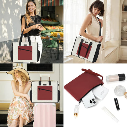 Utility Tote Bag with 24 Pockets, Large Teacher Travel Tote for Women