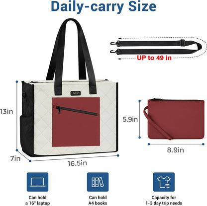 Utility Tote Bag with 24 Pockets, Large Teacher Travel Tote for Women