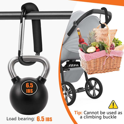 Stroller Hooks 6.3" Large Heavy Duty Carabiner Clips with Foam Handle Mommy Hook Accessories for Outdoor Hanging Diaper Shopping Grocery Bags
