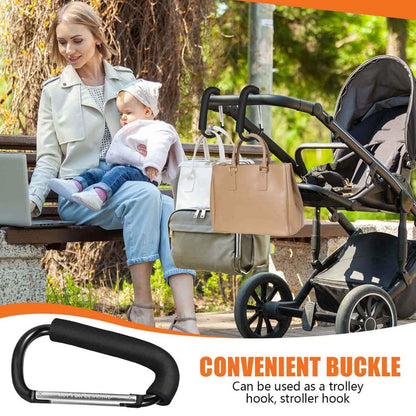 Stroller Hooks 6.3" Large Heavy Duty Carabiner Clips with Foam Handle Mommy Hook Accessories for Outdoor Hanging Diaper Shopping Grocery Bags