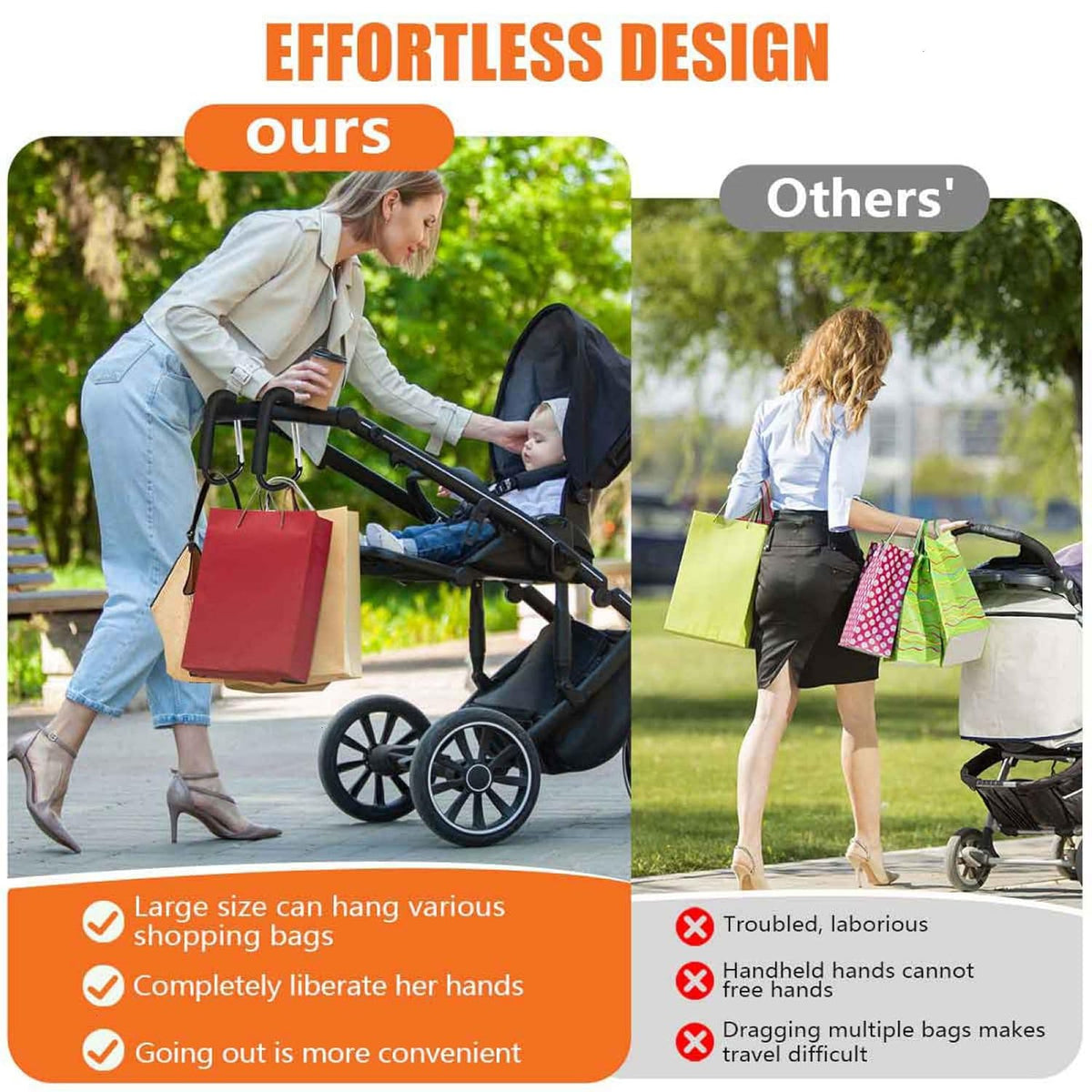 Stroller Hooks 6.3" Large Heavy Duty Carabiner Clips with Foam Handle Mommy Hook Accessories for Outdoor Hanging Diaper Shopping Grocery Bags