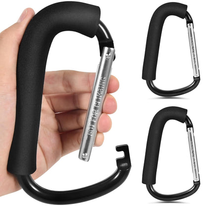 Stroller Hooks 6.3" Large Heavy Duty Carabiner Clips with Foam Handle Mommy Hook Accessories for Outdoor Hanging Diaper Shopping Grocery Bags