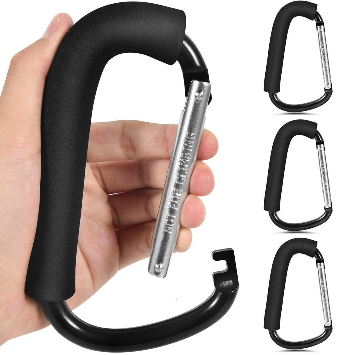 Stroller Hooks 6.3" Large Heavy Duty Carabiner Clips with Foam Handle Mommy Hook Accessories for Outdoor Hanging Diaper Shopping Grocery Bags