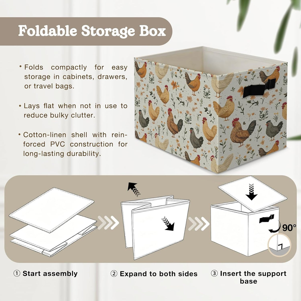 Boho Western Cowboy Storage Bins Box, Rustic Country Southwestern Cactus Bull Skull Horse Collapsible Organizer Basket with Handles for Bedroom Laundry Room Kids Nursery Clothes Toys Books