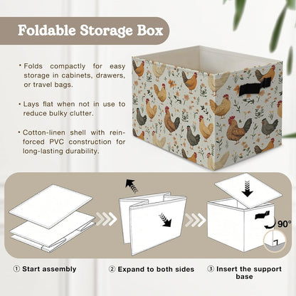 Boho Western Cowboy Storage Bins Box, Rustic Country Southwestern Cactus Bull Skull Horse Collapsible Organizer Basket with Handles for Bedroom Laundry Room Kids Nursery Clothes Toys Books