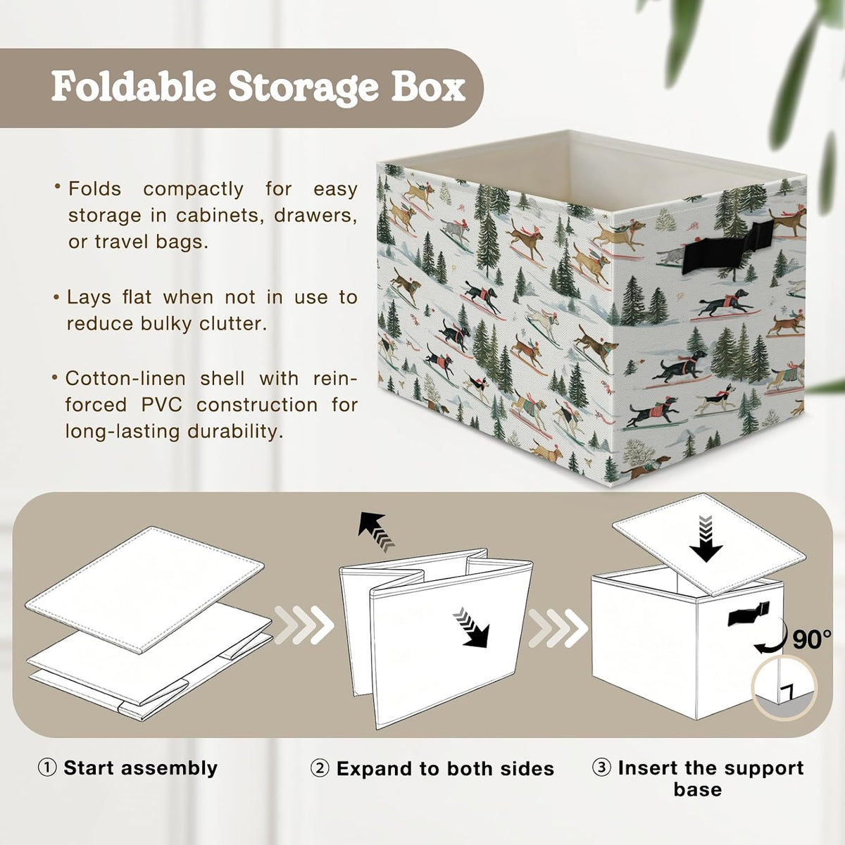 Boho Western Cowboy Storage Bins Box, Rustic Country Southwestern Cactus Bull Skull Horse Collapsible Organizer Basket with Handles for Bedroom Laundry Room Kids Nursery Clothes Toys Books
