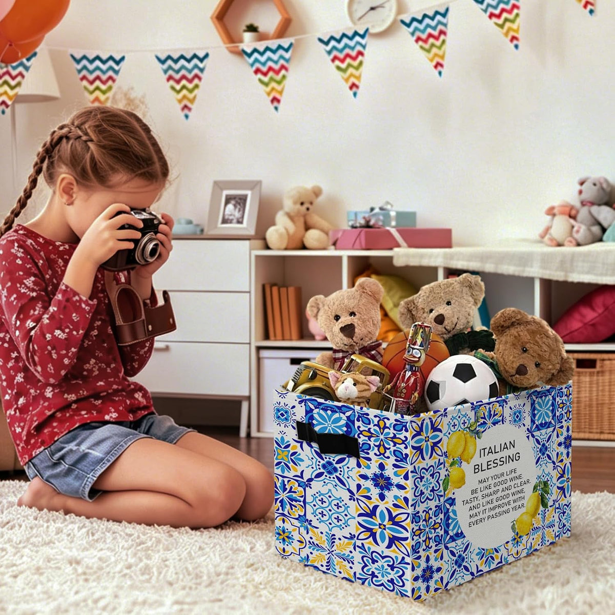 Boho Western Cowboy Storage Bins Box, Rustic Country Southwestern Cactus Bull Skull Horse Collapsible Organizer Basket with Handles for Bedroom Laundry Room Kids Nursery Clothes Toys Books