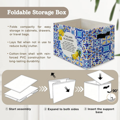 Boho Western Cowboy Storage Bins Box, Rustic Country Southwestern Cactus Bull Skull Horse Collapsible Organizer Basket with Handles for Bedroom Laundry Room Kids Nursery Clothes Toys Books