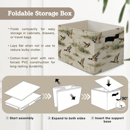 Boho Western Cowboy Storage Bins Box, Rustic Country Southwestern Cactus Bull Skull Horse Collapsible Organizer Basket with Handles for Bedroom Laundry Room Kids Nursery Clothes Toys Books