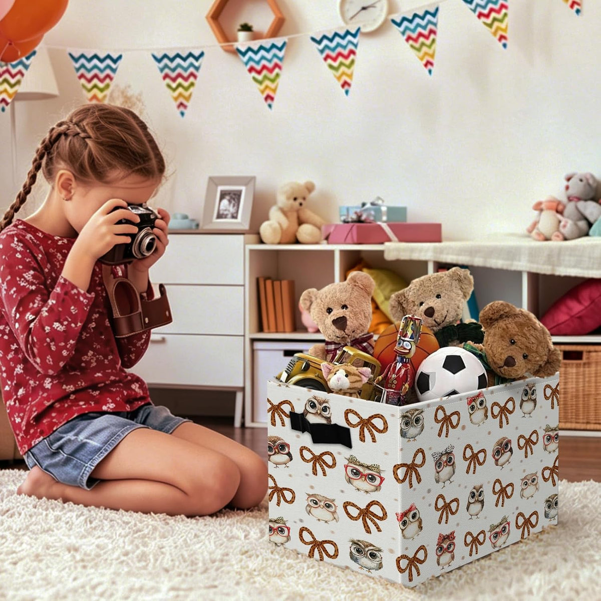 Boho Western Cowboy Storage Bins Box, Rustic Country Southwestern Cactus Bull Skull Horse Collapsible Organizer Basket with Handles for Bedroom Laundry Room Kids Nursery Clothes Toys Books