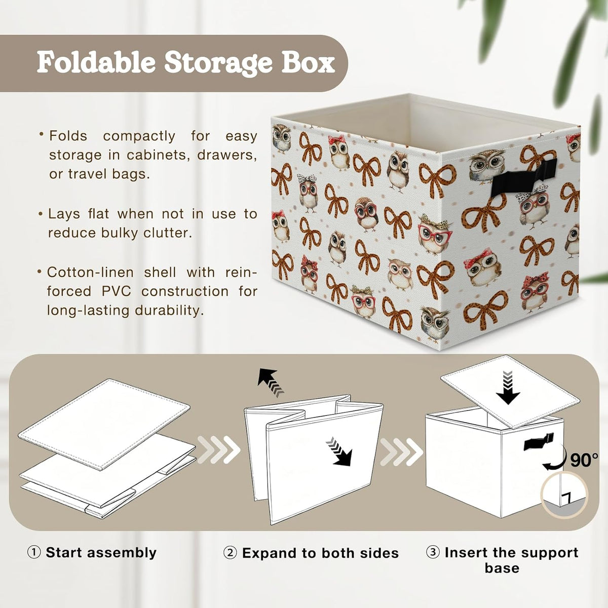 Boho Western Cowboy Storage Bins Box, Rustic Country Southwestern Cactus Bull Skull Horse Collapsible Organizer Basket with Handles for Bedroom Laundry Room Kids Nursery Clothes Toys Books