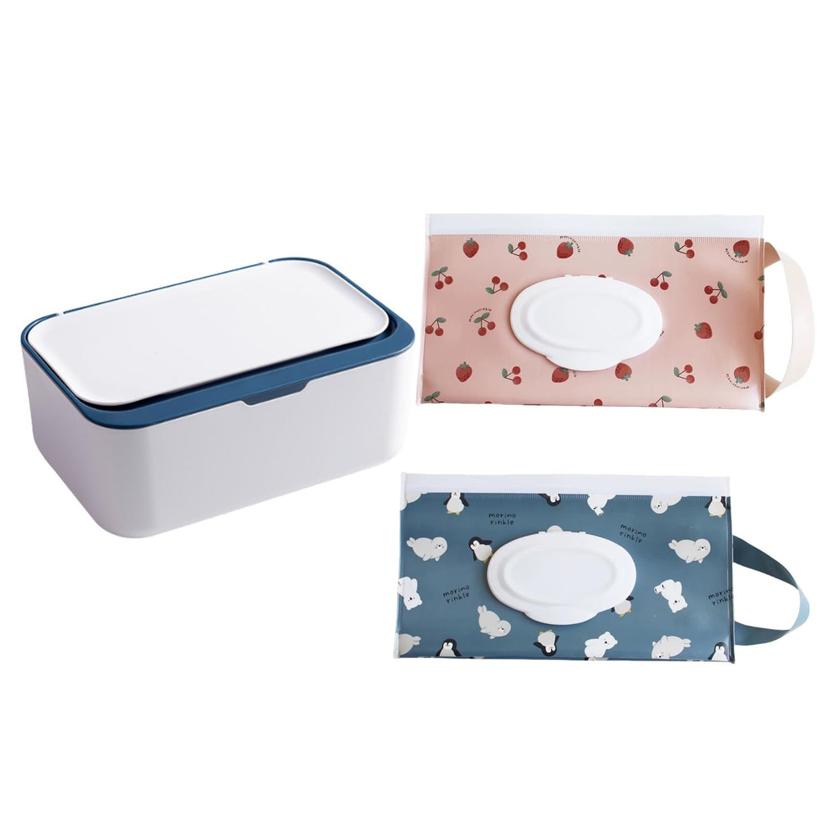 Wipes Dispenser, Wet Wipe Holder with 2Pcs Refillable Wipe Holder, Reusable Wipe Box, White+pink, Plastic, Rectangular