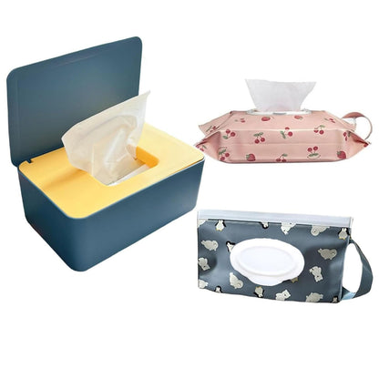 Wipes Dispenser, Wet Wipe Holder with 2Pcs Refillable Wipe Holder, Reusable Wipe Box, White+pink, Plastic, Rectangular
