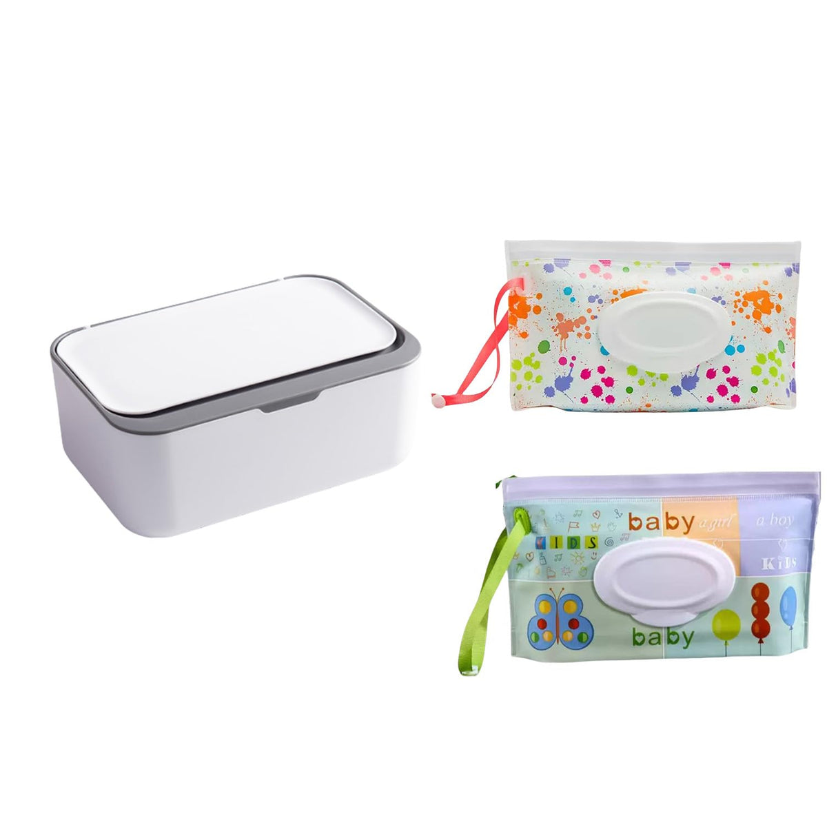 Wipes Dispenser, Wet Wipe Holder with 2Pcs Refillable Wipe Holder, Reusable Wipe Box, White+pink, Plastic, Rectangular