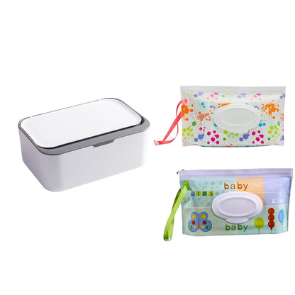 Wipes Dispenser, Wet Wipe Holder with 2Pcs Refillable Wipe Holder, Reusable Wipe Box, White+pink, Plastic, Rectangular