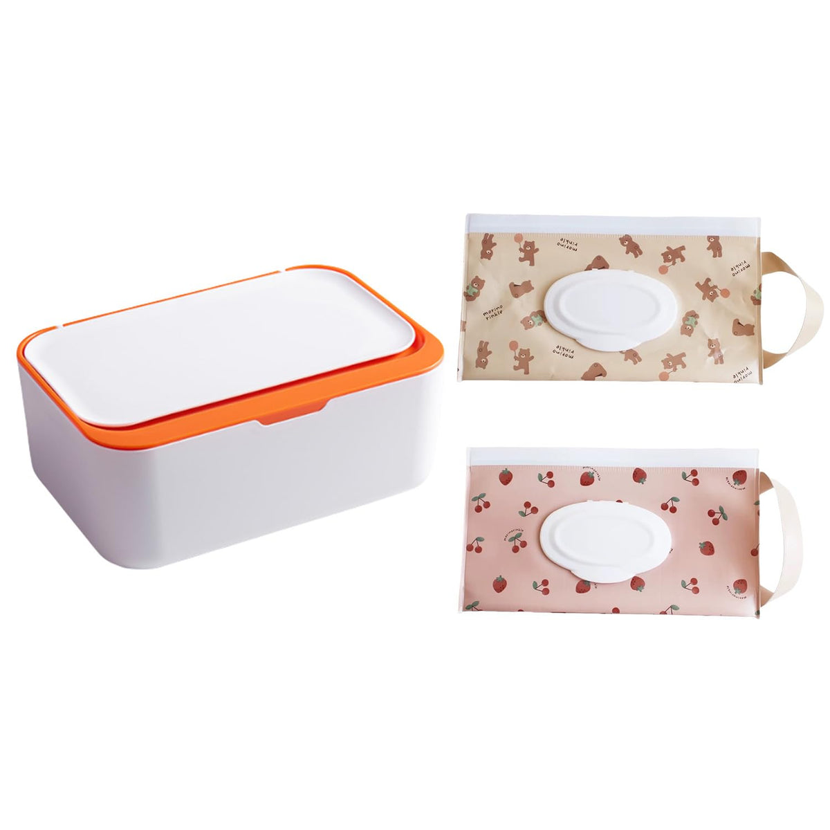Wipes Dispenser, Wet Wipe Holder with 2Pcs Refillable Wipe Holder, Reusable Wipe Box, White+pink, Plastic, Rectangular