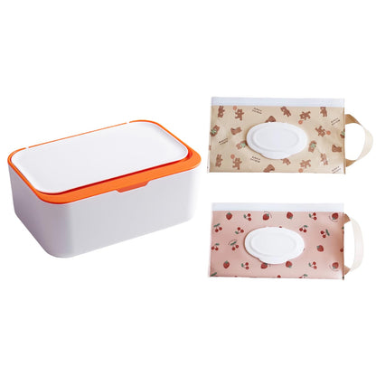 Wipes Dispenser, Wet Wipe Holder with 2Pcs Refillable Wipe Holder, Reusable Wipe Box, White+pink, Plastic, Rectangular