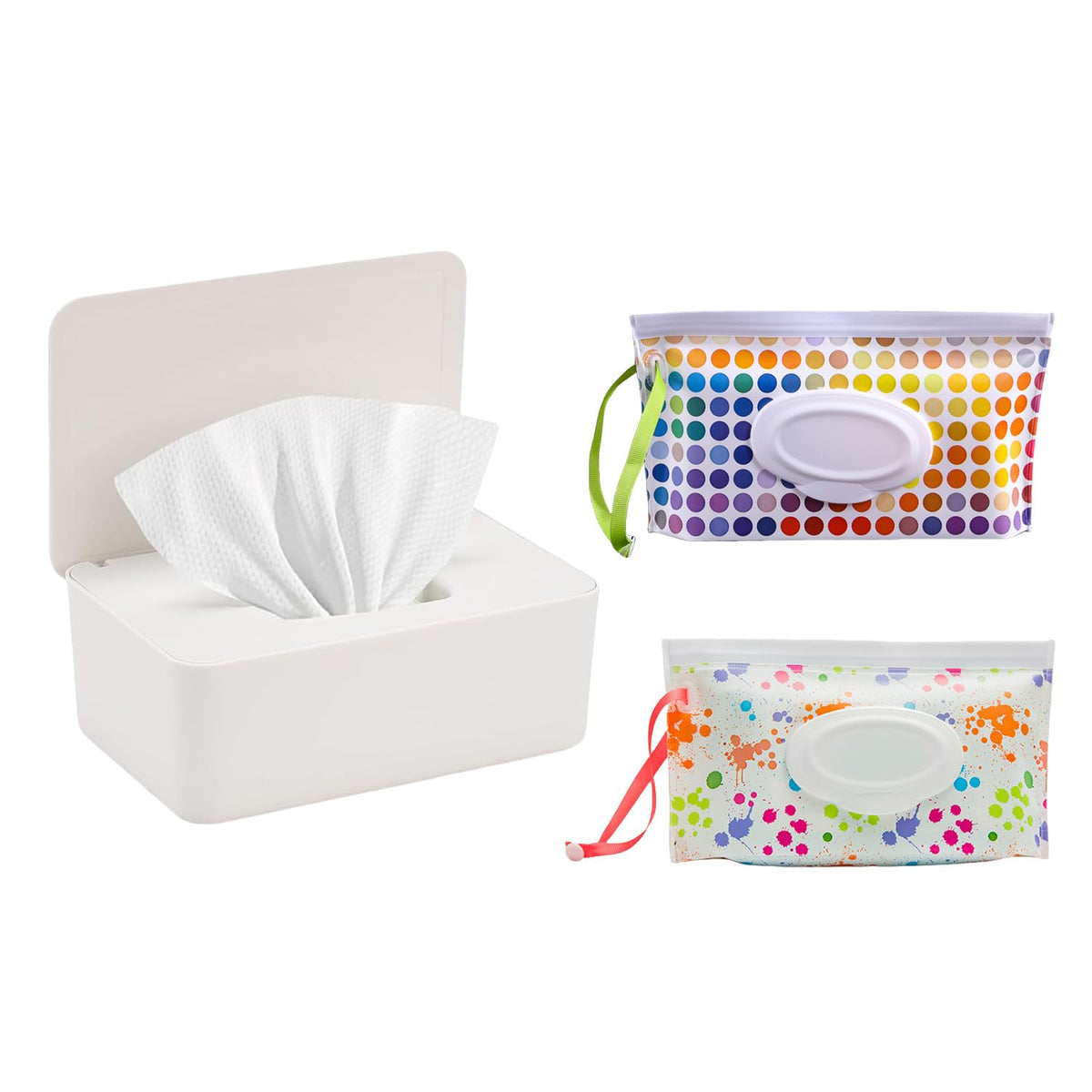 Wipes Dispenser, Wet Wipe Holder with 2Pcs Refillable Wipe Holder, Reusable Wipe Box, White+pink, Plastic, Rectangular