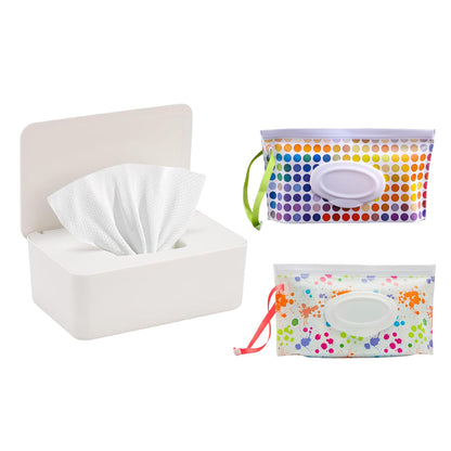 Wipes Dispenser, Wet Wipe Holder with 2Pcs Refillable Wipe Holder, Reusable Wipe Box, White+pink, Plastic, Rectangular