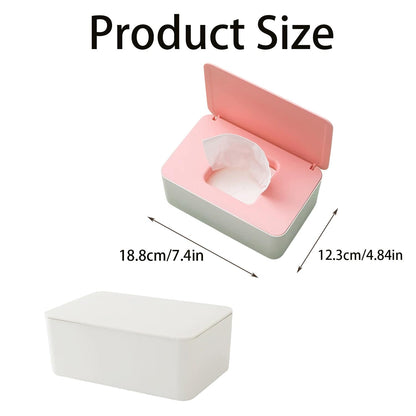 Wipes Dispenser, Wet Wipe Holder with 2Pcs Refillable Wipe Holder, Reusable Wipe Box, White+pink, Plastic, Rectangular
