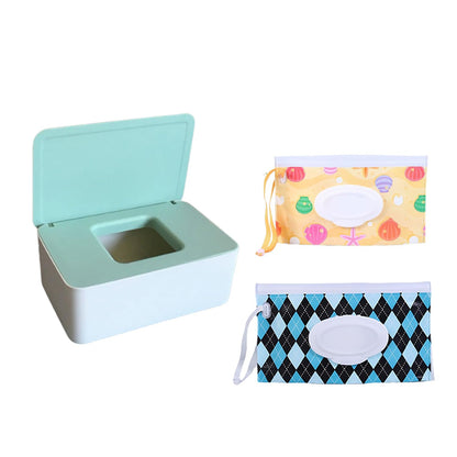 Wipes Dispenser, Wet Wipe Holder with 2Pcs Refillable Wipe Holder, Reusable Wipe Box, White+pink, Plastic, Rectangular