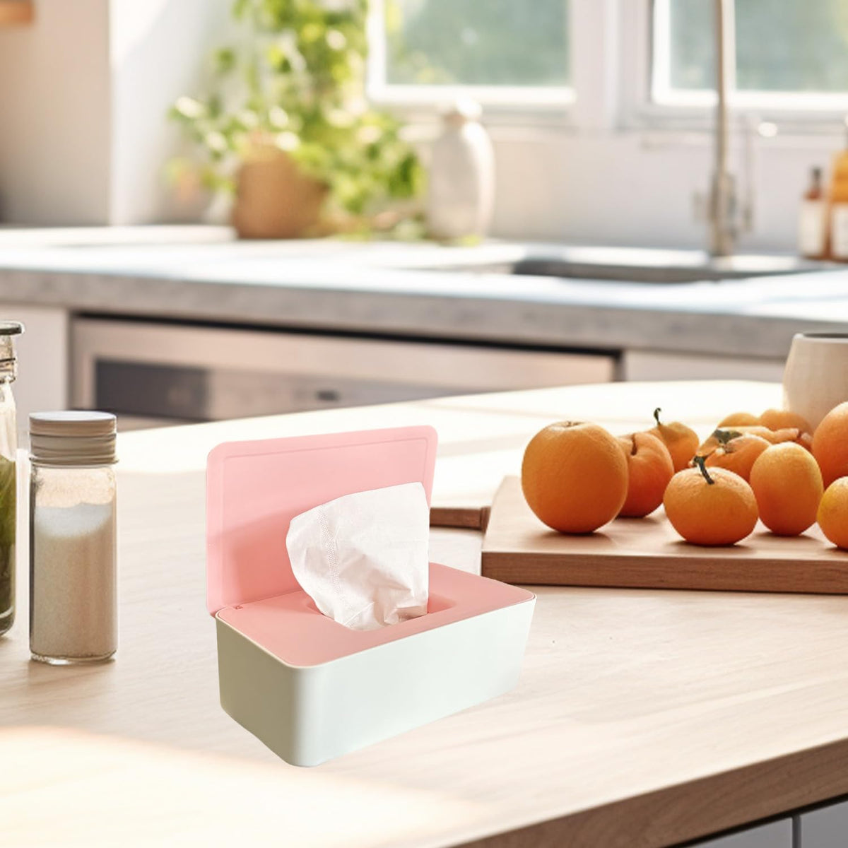 Wipes Dispenser, Wet Wipe Holder with 2Pcs Refillable Wipe Holder, Reusable Wipe Box, White+pink, Plastic, Rectangular