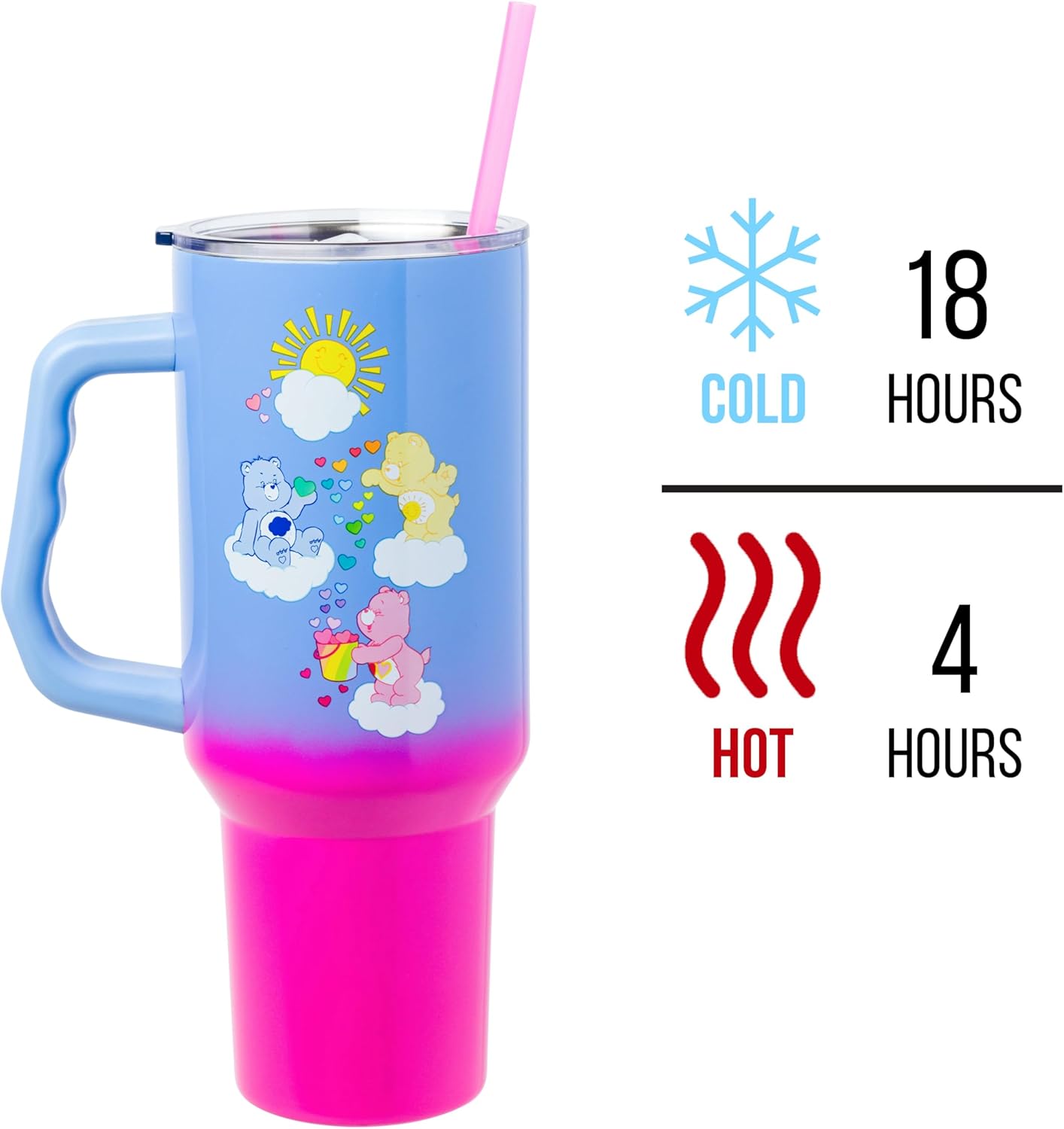 Betty Boop Core Cute Pose, Stainless Steel Tumbler, 40oz | Sitting, Hearts and Dots, Straw Cover Cap, Handle, Lid, Double Walled, Fits in Cup Holder, 1.18 Liters - Colors A