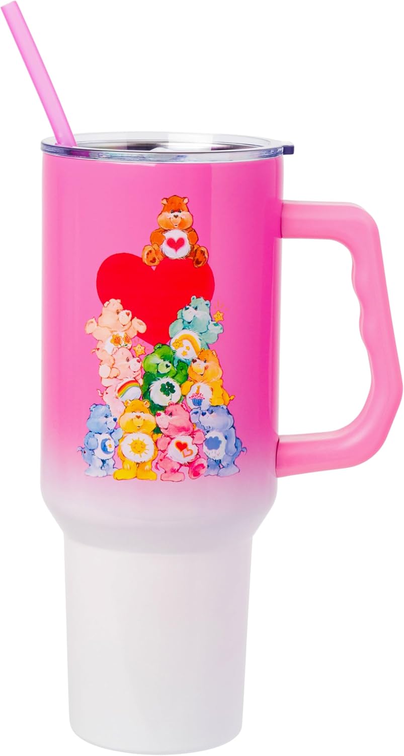 Betty Boop Core Cute Pose, Stainless Steel Tumbler, 40oz | Sitting, Hearts and Dots, Straw Cover Cap, Handle, Lid, Double Walled, Fits in Cup Holder, 1.18 Liters - Colors A