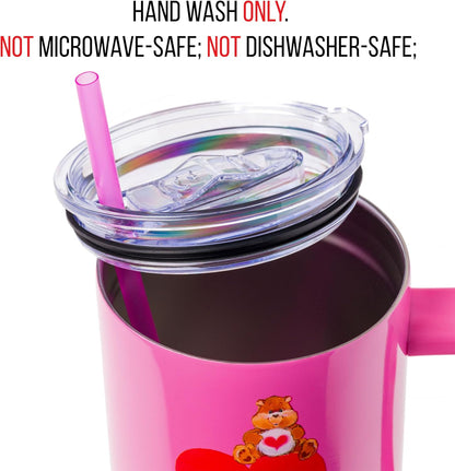 Betty Boop Core Cute Pose, Stainless Steel Tumbler, 40oz | Sitting, Hearts and Dots, Straw Cover Cap, Handle, Lid, Double Walled, Fits in Cup Holder, 1.18 Liters - Colors A