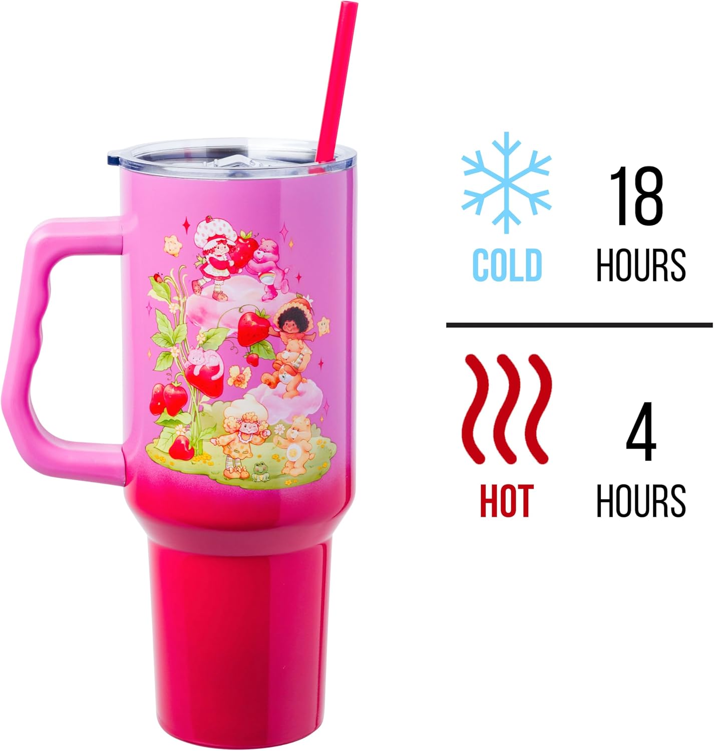 Betty Boop Core Cute Pose, Stainless Steel Tumbler, 40oz | Sitting, Hearts and Dots, Straw Cover Cap, Handle, Lid, Double Walled, Fits in Cup Holder, 1.18 Liters - Colors A