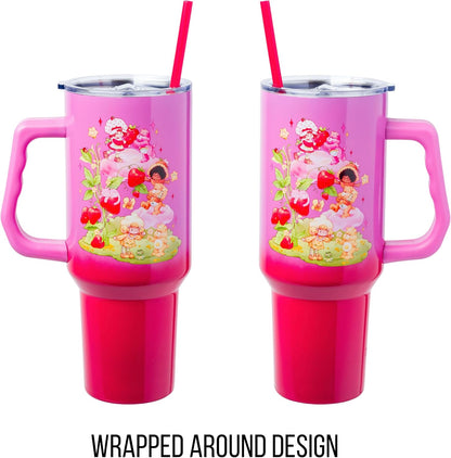Betty Boop Core Cute Pose, Stainless Steel Tumbler, 40oz | Sitting, Hearts and Dots, Straw Cover Cap, Handle, Lid, Double Walled, Fits in Cup Holder, 1.18 Liters - Colors A