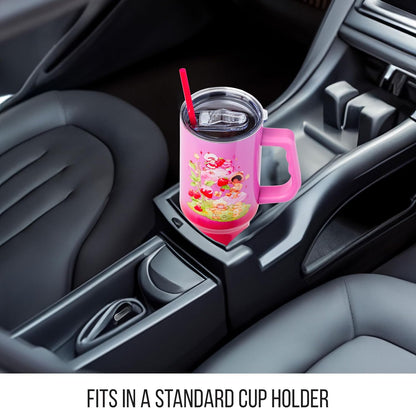 Betty Boop Core Cute Pose, Stainless Steel Tumbler, 40oz | Sitting, Hearts and Dots, Straw Cover Cap, Handle, Lid, Double Walled, Fits in Cup Holder, 1.18 Liters - Colors A