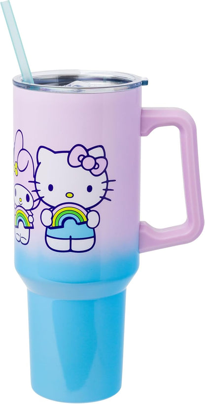 Betty Boop Core Cute Pose, Stainless Steel Tumbler, 40oz | Sitting, Hearts and Dots, Straw Cover Cap, Handle, Lid, Double Walled, Fits in Cup Holder, 1.18 Liters - Colors A