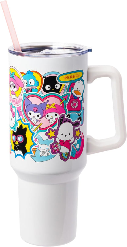 Betty Boop Core Cute Pose, Stainless Steel Tumbler, 40oz | Sitting, Hearts and Dots, Straw Cover Cap, Handle, Lid, Double Walled, Fits in Cup Holder, 1.18 Liters - Colors A