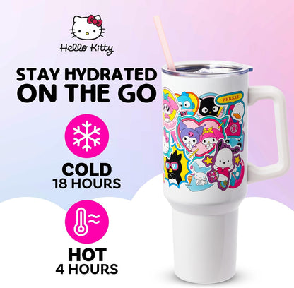 Betty Boop Core Cute Pose, Stainless Steel Tumbler, 40oz | Sitting, Hearts and Dots, Straw Cover Cap, Handle, Lid, Double Walled, Fits in Cup Holder, 1.18 Liters - Colors A
