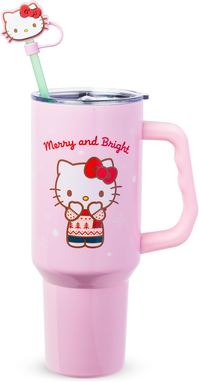 Betty Boop Core Cute Pose, Stainless Steel Tumbler, 40oz | Sitting, Hearts and Dots, Straw Cover Cap, Handle, Lid, Double Walled, Fits in Cup Holder, 1.18 Liters - Colors A