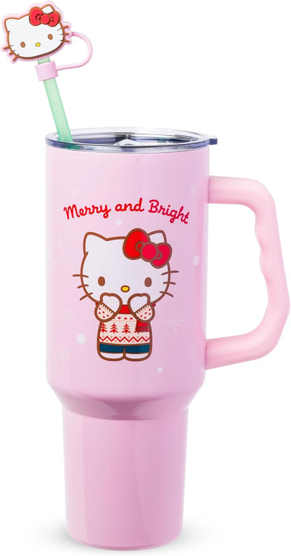 Betty Boop Core Cute Pose, Stainless Steel Tumbler, 40oz | Sitting, Hearts and Dots, Straw Cover Cap, Handle, Lid, Double Walled, Fits in Cup Holder, 1.18 Liters - Colors A