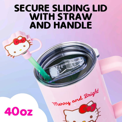 Betty Boop Core Cute Pose, Stainless Steel Tumbler, 40oz | Sitting, Hearts and Dots, Straw Cover Cap, Handle, Lid, Double Walled, Fits in Cup Holder, 1.18 Liters - Colors A