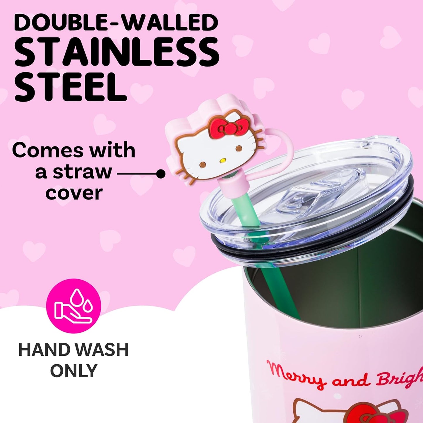 Betty Boop Core Cute Pose, Stainless Steel Tumbler, 40oz | Sitting, Hearts and Dots, Straw Cover Cap, Handle, Lid, Double Walled, Fits in Cup Holder, 1.18 Liters - Colors A