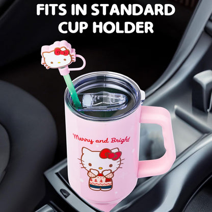 Betty Boop Core Cute Pose, Stainless Steel Tumbler, 40oz | Sitting, Hearts and Dots, Straw Cover Cap, Handle, Lid, Double Walled, Fits in Cup Holder, 1.18 Liters - Colors A
